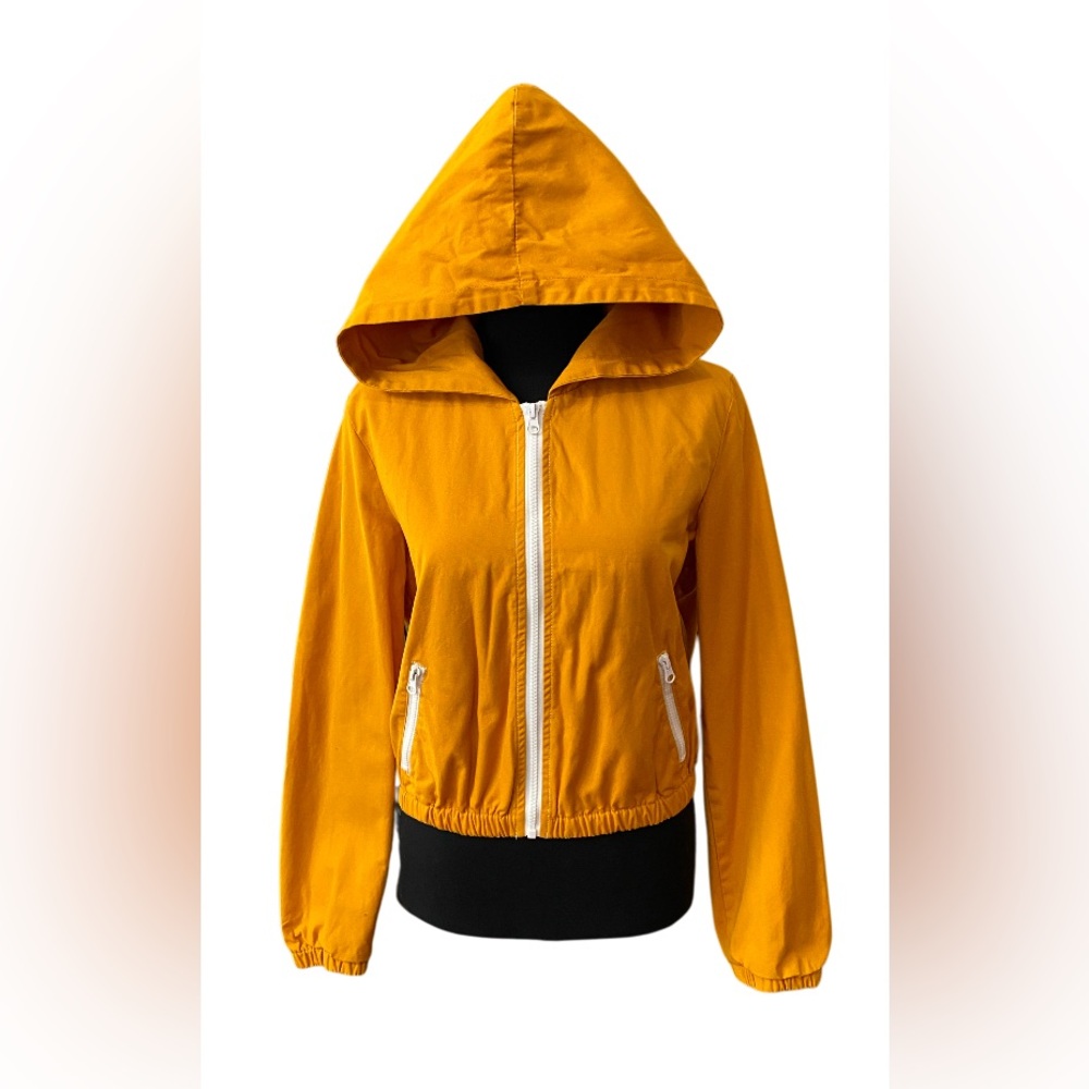 Forever 21: Mustard Orange and White Bomber Cropped Jacket